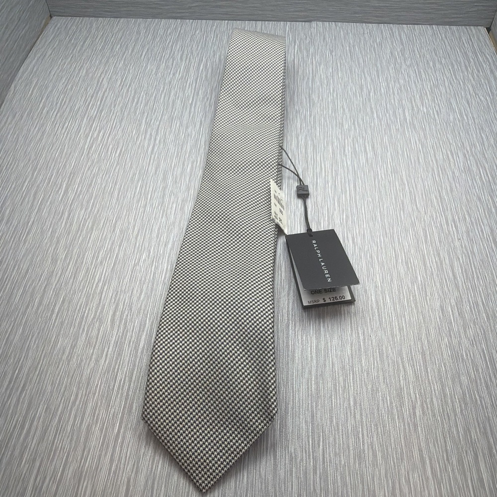 Ralph Lauren Men's Black White Houndstooth Silk Necktie Tie NWT Made Italy